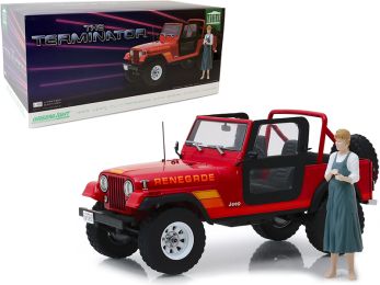 1983 Jeep CJ-7 Renegade Red with Sarah Connor Figurine \The Terminator\" (1984) Movie 1/18 Diecast Model Car by Greenlight"""
