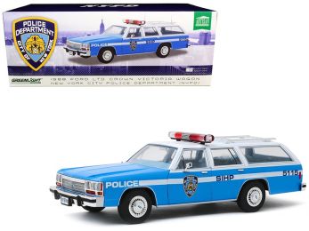 1988 Ford LTD Crown Victoria Wagon \NYPD\" (New York City Police Department) Light Blue and White 1/18 Diecast Model Car by Greenlight"""