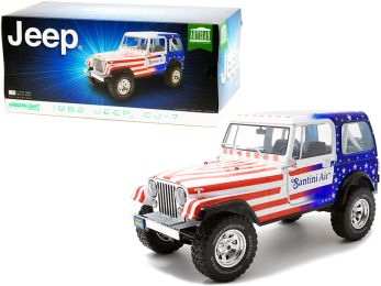 1982 Jeep CJ-7 \Santini Air\" with American Flag Graphics 1/18 Diecast Model Car by Greenlight"""