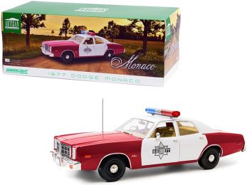 1977 Dodge Monaco \Finchburg County Sheriff\" Burgundy and White 1/18 Diecast Model Car by Greenlight"""