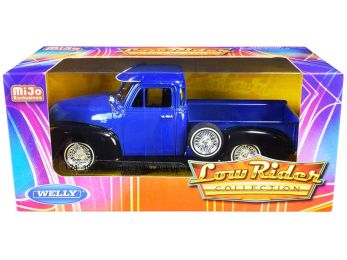 1953 Chevrolet 3100 Pickup Truck Blue and Black \Low Rider Collection\" 1/24 Diecast Model Car by Welly"""