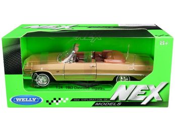 1963 Chevrolet Impala Convertible Gold \NEX Models\" 1/24 Diecast Model Car by Welly"""