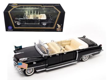 1956 Cadillac Series 62 Parade Limousine Black with Flags 1/24 Diecast Model Car by Road Signature