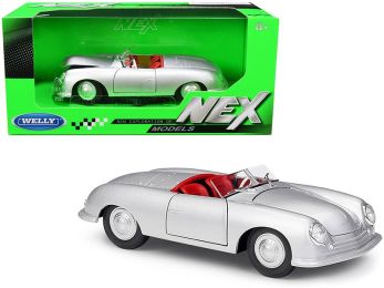 Porsche 356/1 Roadster Silver with Red Interior \NEX Models\" 1/24 Diecast Model Car by Welly"""