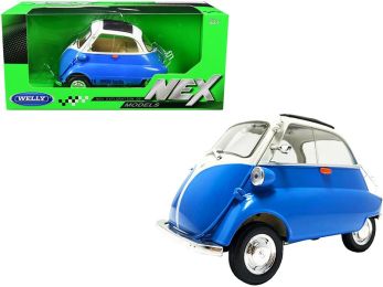 BMW Isetta Blue and White \NEX Models\" 1/18 Diecast Model Car by Welly"""
