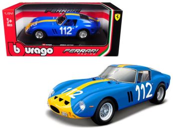 Ferrari 250 GTO #112 Blue with Yellow Stripe 1/24 Diecast Model Car by Bburago