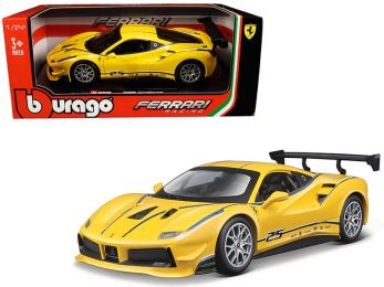 Ferrari 488 Challenge #25 Yellow with Blue Stripes \Ferrari Racing\" 1/24 Diecast Model Car by Bburago"""