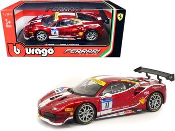 Ferrari 488 Challenge #11 Candy Red with White Stripes \Ferrari Racing\" 1/24 Diecast Model Car by Bburago"""