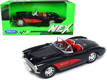 1957 Chevrolet Corvette Convertible Black and Red with Red Interior \NEX Models\" 1/24 Diecast Model Car by Welly"""