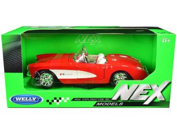 1957 Chevrolet Corvette Convertible Red and White with White Interior \NEX Models\" 1/24 Diecast Model Car by Welly"""