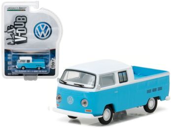 1968 Volkswagen Type 2 T2 Crew Cab Pickup White and Blue 1/64 Diecast Model Car  by Greenlight