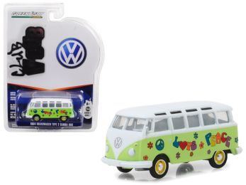 1964 Volkswagen Type 2 Samba Bus Hippie \Peace and Love\" Light Green with Top Series 7 Club Vee Dub 1/64 Diecast Model Car by Greenlight"""