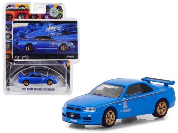 2001 Nissan Skyline GT-R (BNR34) Blue \Track Meat\" BFGoodrich Vintage Ad Cars Hobby Exclusive 1/64 Diecast Model Car by Greenlight"""