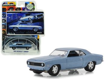 1969 Chevrolet Camaro Steel Blue \Bowtie Pastya\" BFGoodrich Vintage Ad Cars Hobby Exclusive 1/64 Diecast Model Car by Greenlight"""