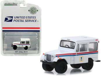 1971 Jeep DJ-5 \United States Postal Service\" (USPS) White \""Hobby Exclusive\"" 1/64 Diecast Model Car by Greenlight"""
