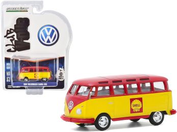 1964 Volkswagen Samba Bus \Shell Oil\" Yellow and Red \""Club Vee V-Dub\"" Series 11 1/64 Diecast Model by Greenlight"""