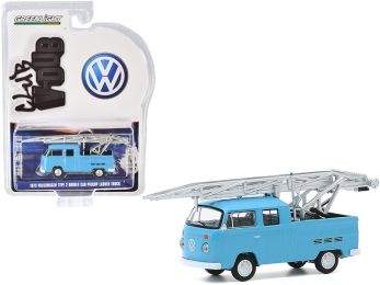 1973 Volkswagen Type 2 Double Cab Pickup Ladder Truck Light Blue \Club Vee V-Dub\" Series 11 1/64 Diecast Model Car by Greenlight"""