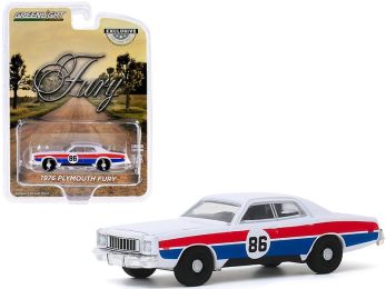 1976 Plymouth Fury #86 White with Red and Blue Stripes \Hazzard County Road Rally\" \""Hobby Exclusive\"" 1/64 Diecast Model Car by Greenlight"""