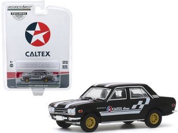 1971 Datsun 510 4-Door Sedan \Caltex with Techron\" Black with Stripes \""Hobby Exclusive\"" 1/64 Diecast Model Car by Greenlight"""