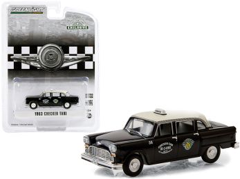 1963 Checker Taxi Black with Cream Top \Checker Cab\" Dallas (Texas) \""Hobby Exclusive\"" 1/64 Diecast Model Car by Greenlight"""