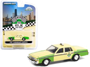 1987 Chevrolet Caprice Yellow and Green Chicago Checker Taxi Affl Inc. Hobby Exclusive 1/64 Diecast Model Car by Greenlight