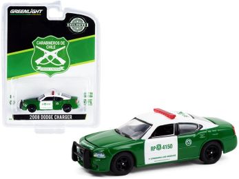 2008 Dodge Charger Police Car Green and White \Carabineros de Chile\" \""Hobby Exclusive\"" 1/64 Diecast Model Car by Greenlight"""