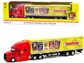 2019 Mack Anthem 18-Wheeler Tractor-Trailer Red and Yellow Garbage Pail Kids Hobby Exclusive 1/64 Diecast Model by Greenlight