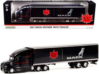 2021 Mack Anthem 18 Wheeler Tractor-Trailer Black Mack Canada 100 Years Building Canada Since 1921 1/64 Diecast Model by Greenlight