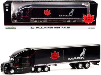 2021 Mack Anthem 18 Wheeler Tractor-Trailer Black Mack Canada 100 Years Building Canada Since 1921 1/64 Diecast Model by Greenlight