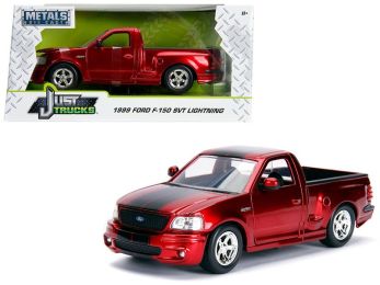 1999 Ford F-150 SVT Lightning Pickup Truck Candy Red with Black Stripes \Just Trucks\" Series 1/24 Diecast Model Car by Jada"""