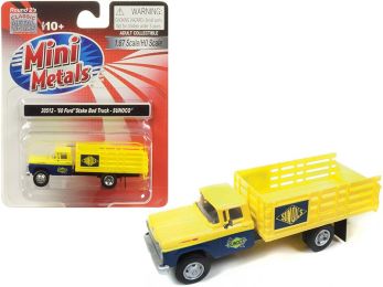 1960 Ford Stake Bed Truck \Sunoco\" Yellow and Blue 1/87 (HO) Scale Model by Classic Metal Works"""