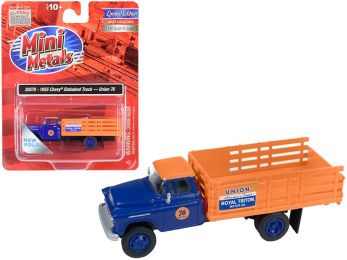 1955 Chevrolet Stakebed Truck \Union 76\" Blue and Orange 1/87 (HO) Scale Model by Classic Metal Works"""