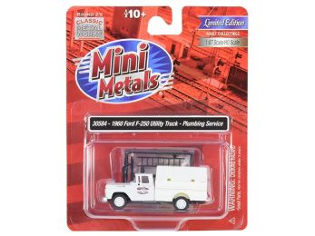 1960 Ford F-250 Utility Truck \Plumbing Service\" White 1/87 (HO) Scale Model by Classic Metal Works"""