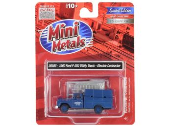1960 Ford F-250 Utility Truck \Electric Contractor\" Dark Blue 1/87 (HO) Scale Model by Classic Metal Works"""