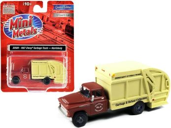 1957 Chevrolet Garbage Truck \Harrisburg Department of Public Works\" Maroon and Yellow 1/87 (HO) Scale Model by Classic Metal Works"""