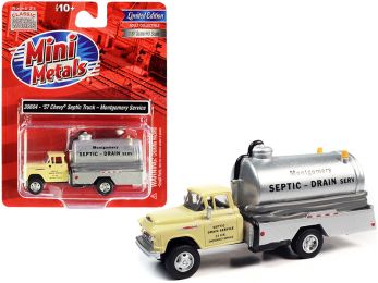 1957 Chevrolet Septic Tanker Truck \Montgomery Septic - Drain Service\" Sand Beige and Silver 1/87 (HO) Scale Model by Classic Metal Works"""