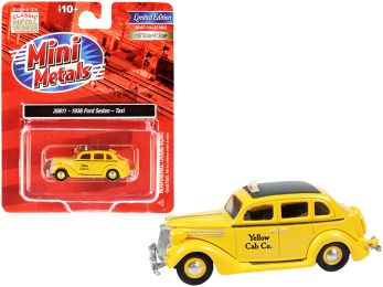 1936 Ford Sedan Taxi \Yellow Cab Co.\" Yellow with Black Top 1/87 (HO) Scale Model Car by Classic Metal Works"""