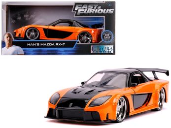 Han\'s Mazda RX-7 RHD (Right Hand Drive) Orange and Black \Fast & Furious\" Movie 1/24 Diecast Model Car by Jada"""