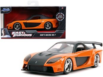 Han\'s Mazda RX-7 RHD (Right Hand Drive) Orange Metallic and Black \Fast & Furious\" Movie 1/32 Diecast Model Car by Jada"""