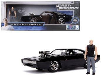 Dodge Charger R/T Black with Dom Diecast Figurine Fast & Furious Movie 1/24 Diecast Model Car by Jada