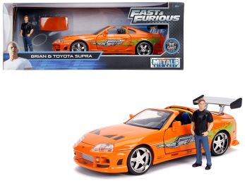 Toyota Supra Orange Metallic with Brian Diecast Figurine Fast & Furious Movie 1/24 Diecast Model Car by Jada