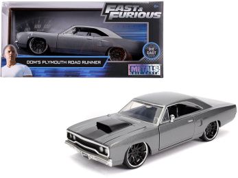 Dom\'s Plymouth Road Runner Metallic Gray with Black Hood Stripe \Fast & Furious\" Movie 1/24 Diecast Model Car by Jada"""