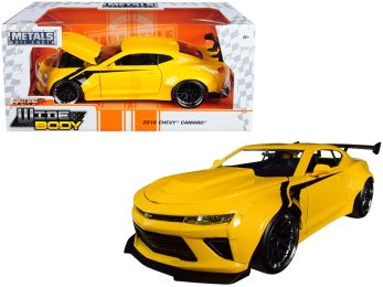 2016 Chevrolet Camaro Widebody Metallic Yellow with Black Stripes \Big Time Muscle\" 1/24 Diecast Model Car by Jada"""