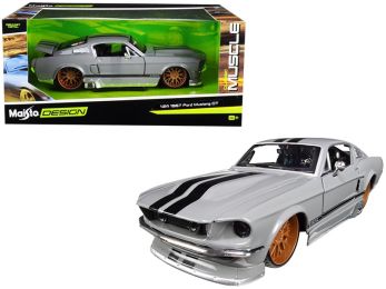 1967 Ford Mustang GT 5.0 Gray with Black Stripes \Classic Muscle\" 1/24 Diecast Model Car by Maisto"""