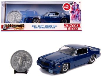 Billy\'s Chevrolet Camaro Z28 Dark Blue with Collectible Coin \Stranger Things\" (2016) TV Series 1/24 Diecast Model Car by Jada"""