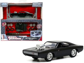 Model Kit Dom\'s Dodge Charger R/T Black \Fast & Furious\" Movie \""Build N\' Collect\"" 1/55 Diecast Model Car by Jada"""