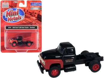1954 Ford F-350 Semi Truck Tractor \Overland\" Black and Red 1/87 (HO) Scale Model by Classic Metal Works"""