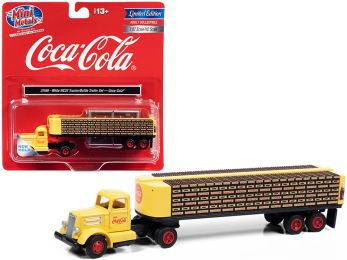 White WC22 Truck Tractor with Bottle Trailer Yellow \Coca-Cola\ 1/87 (HO) Scale Model by Classic Metal Works
