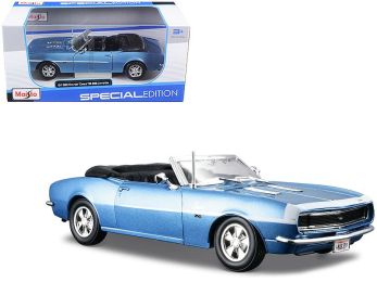 1968 Chevrolet Camaro SS 396 Convertible Blue Metallic with White Stripes 1/24 Diecast Model Car by Maisto