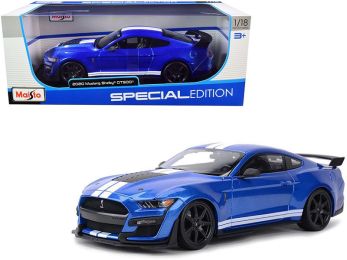 2020 Ford Mustang Shelby GT500 Blue Metallic with White Stripes \Special Edition\" 1/18 Diecast Model Car by Maisto"""
